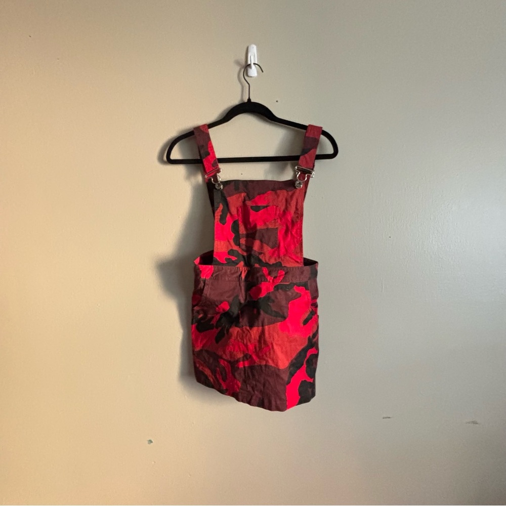 Red and Black Camouflage Overall Dress